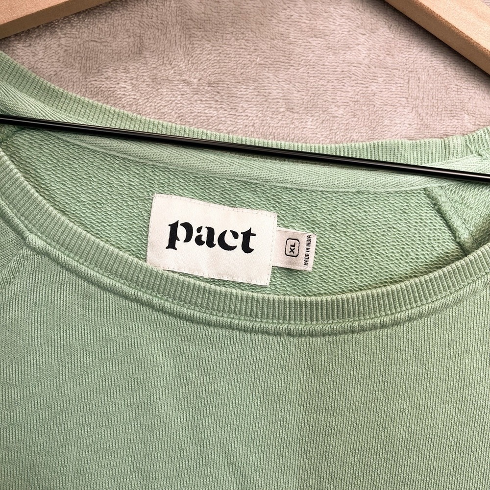 Pact Organic Cotton Sweatshirt XL Sage Green Raglan Raw Hem Pullover - Picture 2 of 6